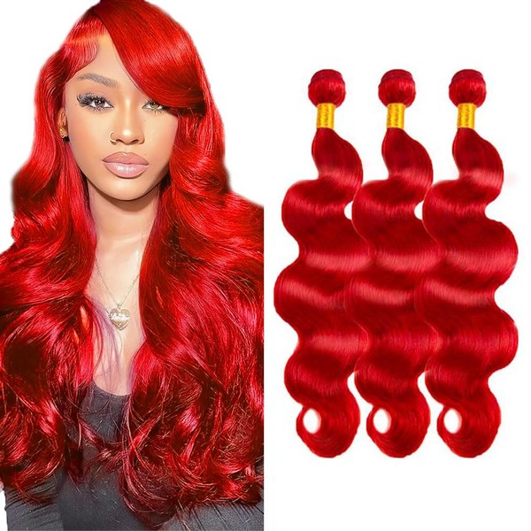 Red Body Wave Bundles Braight Red Human Hair Bundles 18