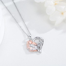 ECHOOY Horse Necklace for Women 925 Sterling Silver Girl and Horse Heart Pendant Necklace CZ Necklace Horse Jewellery Gifts for Horse Lovers