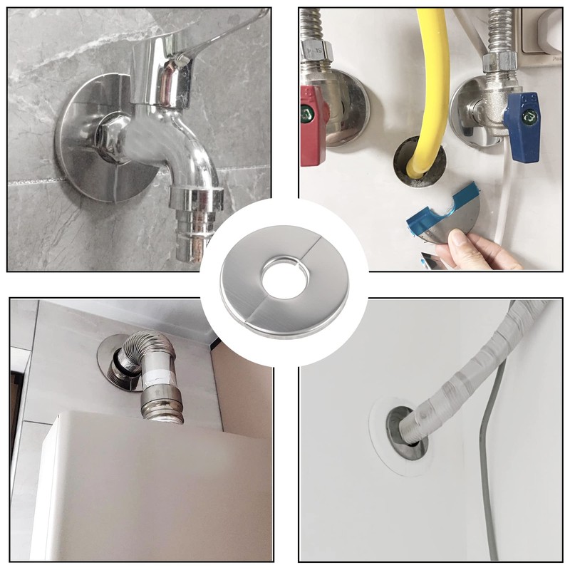 Rrina 4Pcs 304 Stainless Steel Wall Split Flange Round Escutcheon