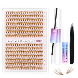 Eyelash Extensions Set, 280 Pieces, LANKIZ Brown Eyelashes, 20D C Curl, 9-15 mm Mix, 0.07 Individual Eyelashes with Eyelash Glue, Eyelash Glue Remover and Applicator Lash Extension Set for Beginners