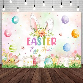 AIBIIN 7x5ft Easter Egg Hunt Backdrop Spring Easter Bunny Rabbit Photography Background Easter Colorful Eggs Grass Baby Shower Birthday Party Decorations Banner Photo Props