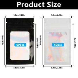 120 Stück Zip Beutel Kleine Tüten mit Verschluss, Tütchen mit Druckverschlussbeutel Klein, Wiederverschließbare Beutel für Süßigkeiten Keksen Schmuck (7 x 10 cm, Lasersilber, Schwarz)