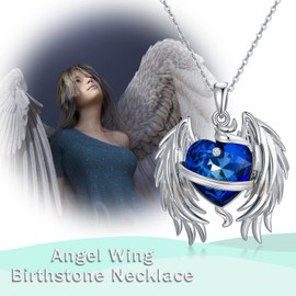 WINNICACA - Collar de alas de ángel de plata de ley 925 con alas de ángel de la guarda, joyas con corazón de amor, regalos de vidrio para mujeres, mamá, esposa, hermana, mejor amiga, cumpleaños,