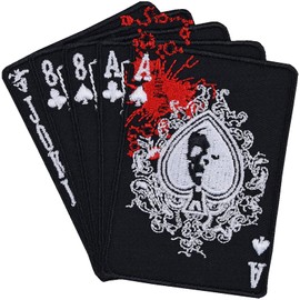 Poker Cards Full House Iron on Patches - Joker Sew on Patch for Poker Lovers, Rockers, Bikers, Heavy Metal - Popular Casino Applique for Jackets, Jeans, Backpacks, Hats, Shirts - 85x85 mm