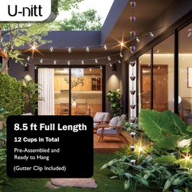 U-nitt Rain Chain Water Collection for Gutters Rainwater Catcher & Diverter, 8.5 FT Chains for Outside Garden, Rainbow Square Cups, Roof Downspout, Works with Heavy Rain, w/Gutter Clip for Rainchains