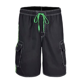 Nonwe Men's Beachwear Board Shorts Quick Dry with Mesh Lining Swim Trunks Black with Green Strap 40