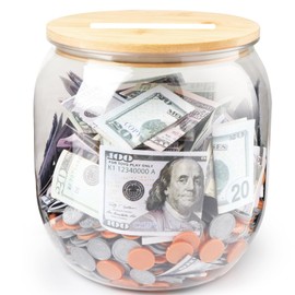 Yamahiko Large Clear Coin Bank Jar with Slotted Lid, One Gallon Reusable Money Tip Change Savings Coin Jar for Coin or Raffle Ticket, Big Clear Money Coin Tip Piggy Change Bank Box for Adults Teens