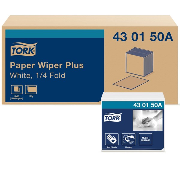 Tork Paper Wiper Plus White Self Dispensing, 1/4 Fold, 430150A