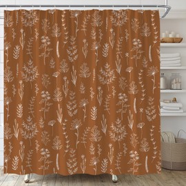 HYKHYK Burnt Orange Botanical Shower Curtain Vintage Herbs Floral Farmhouse Cute Boho Leaves Plant Retro Flowers Bathroom Curtain Set with Hooks(70" WX70 H)