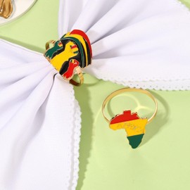 Juneteenth Napkin Rings,Set of 6 Africa Map Flag Fist Happy Juneteenth Napkin Rings Black History Month Napkin Holder for Table Juneteenth African Party Table Decorations