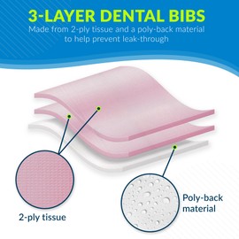 TIDI 917482 Choice Dental Bib, Pink (Mauve), 3 Layers, 13” W x 18” L (Pack of 50)―Disposable Dental Bibs―Embossed―2-Ply Tissue―Poly Back to Help Prevent Leak-Through―Nail Towels―Tattoo Bibs