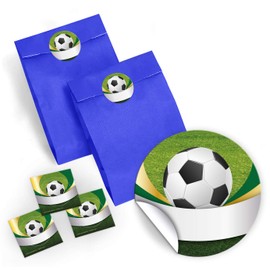 8 Gift Bags / Dark Blue + 8 Stickers Football for Party Bags Guest Gift for Birthday Children's Birthday Football Tournament Girls Boys (8 Bags + 8 Stickers)
