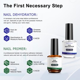 GELAMBER 2Pcs 15ml Nail Dehydrator and Primer, Acid-Free Primer and Dehydrator Nail Prep for Acrylic and Gel Nail Polish, Fast Dry Long Lasting Secret for Manicure