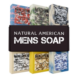 NATURAL AMERICAN Mens Organic Bar Soap, Masculine Scents, 100% Natural Soap for Men - Essential Oils, Organic Shea Butter Natural Body Soap, Natural Bar Soap for Men - SOLDIER Body Soap 5 oz (6pk)