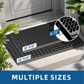 Mibao Front Door Mat, Heavy Duty All Weather Dirt Trapping Waterproof Non-Slip Drainage Welcome Entrance Doormat, Mud Mat for Garage Home Pool Entry Commercial, 17" x 29.5", Grey