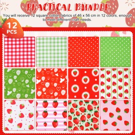 12Pcs Fat Quarters 18 x 22 Inch(46cm x 56cm) Floral Pure Cotton Fabric Quilting Patchwork for Sewing Quilting Patchwork DIY Craft Scrapbooking Cloth (Red)