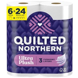 Quilted Northern Papel higiénico ultra afelpado, 6 megarrollos = 24 rollos regulares, 3 veces más grueso*, papel higiénico suave de 3 capas