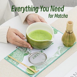 TIANNA VALLEY Matcha Whisk Set,7 Pcs Green Matcha Set,Matcha Kit for Ceremony,480 ML Ceramic Bowl(chawan) with Spout,Bamboo Whisk and Holder,Tradition Matcha Tea Set,Unique Gift Set