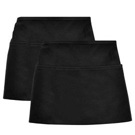 nuoshen 2Pack Waist Apron, Anti-dirt Waist Apron Short Black Apron with Pockets for Home Kitchen Restaurant Work, Waitress, Chef, Waiter, Cooking, Baking