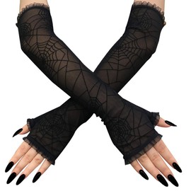 Cxapnstou Women Sun Protection Fingerless Gloves Black Long Lace Wedding Gloves Party