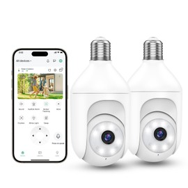 Recacam 2Packs 2K Bulb Security Cameras Wireless Outdoor Indoor, 2.4GHz WiFi Cameras for Home Security with Spotlight, Color Night Vision, Motion Detection, 2-Way Audio, Audible Alarm