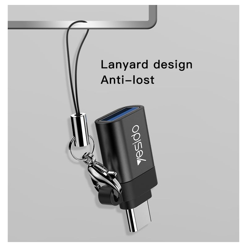 Yesido USB to Type-C OTG Mini Adapter with Lanyard, Aluminium