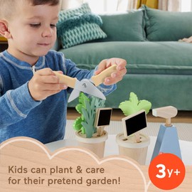 Fisher-Price Wood Pretend Play Toy Herb Garden & Tools Set, 12-Piece Wooden Playset for Preschool Kids Ages 3+ Years
