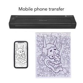 Kit de Impresora de Plantillas de Tatuajes, Máquina de Transferencia de Tatuajes Inalámbrica, Copiadora Térmica Portátil para Tatuajes con 10 Piezas de Papel para Tatuajes (Negro)