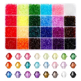 PH PandaHall 6240pcs Crystal Beads 4mm Bicone Beads Faceted Acrylic Beads 24 Colors Rainbow Loose Beads Spacers for Bracelet Necklace Earring Keychain Jewelry Making Flower Bags Decoration