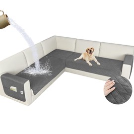 Arfntevss Waterproof Corner Sectional Couch Covers for Dogs Pet L Shape Sofa Cover Washable Velvet Large Couch Cushion Protector for Sectional Sofa Non Slip U Shaped Slipcovers (Dark Grey, XX-Large)