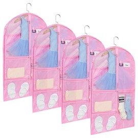 Fanwoli Clear PVC Dance Costume Bags (4 Pack), 40 Inch Garment Bag for Dance Competitions, Cheerleader Uniform Bag, with 4 Zipper Pockets