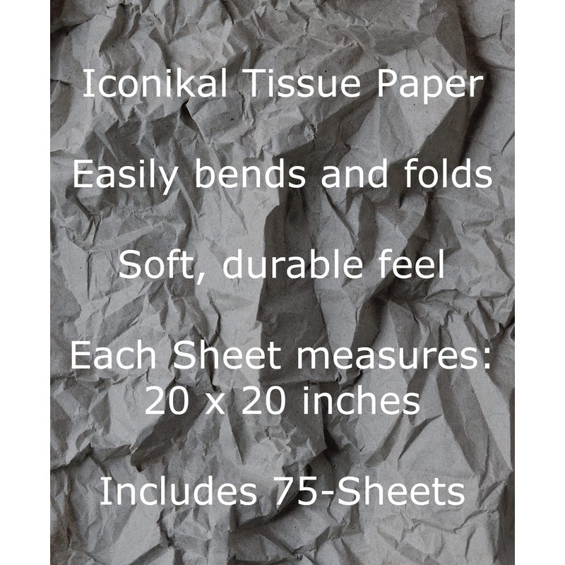 Iconikal 60-Sheet Gift Wrap Tissue Paper 20x20-Inch (Black) Premium for