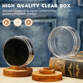 JupDec Hockey Puck Display Case Acrylic Clear Holder with Wood Base, Autograph Souvenir Display Stand, Perfect Showcase for Your Collection, Brown, 1 Pack