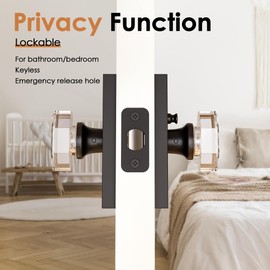 SHINY HANDLES Matte Black Door Knobs Crystal Door Knob Interior with Lock, Privacy Octagon Glass Door Knob for Bed and Bathroo, 1 Pack