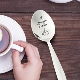 Valentines Day Gift for Girlfriend/Boyfriend | Wedding Gift for wife, Husband | Coffee Lover Gift | Husband - I Love You a Latte | Birthday Christmas,Thanksgiving Gift for Mom - Engraved Spoon