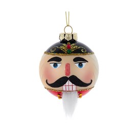 The Bridge Collection Glass Nutcracker Face Ball Ornament - 3.15" Ballet Themed Holiday Decoration - Nutcracker Themed Christmas Tree Ornament - Classic Christmas Character Holiday Decor