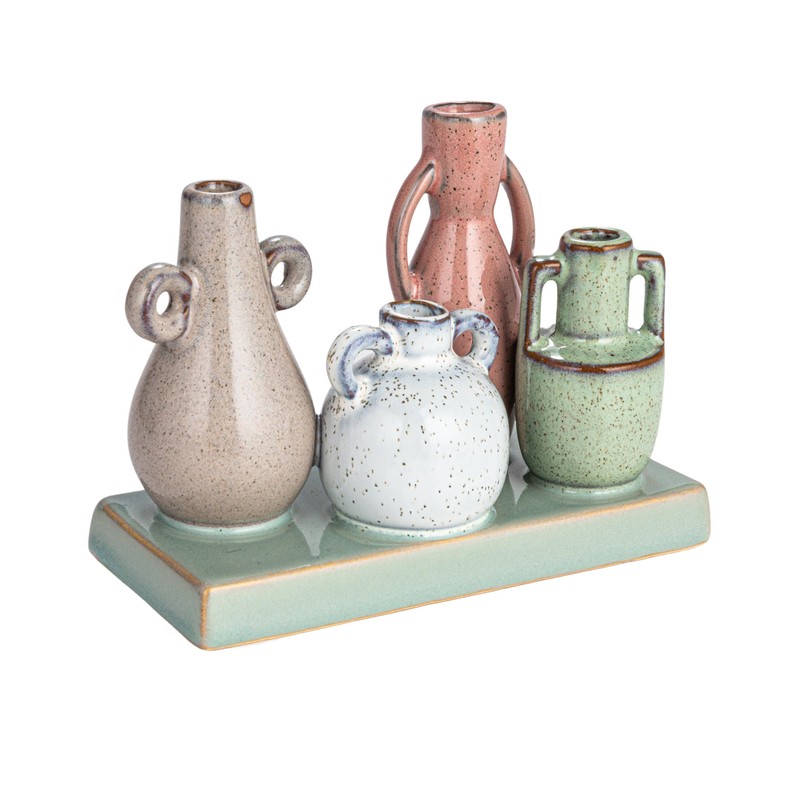 Creative Co-Op 4 Stoneware Mounted Vases on a Base with