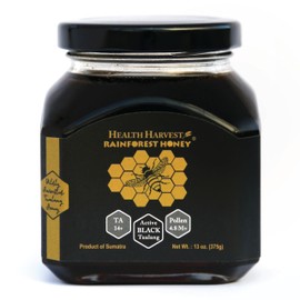Premium Tualang Black Honey 13oz (TA 14+, Pollen Count 4.8M+, Pollen Variety 150+) Intense Choice for Men Preservation, Wild-ripening on 250ft Treetop, Raw, Unpasteurised, Unfiltered
