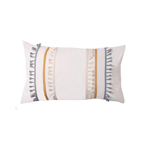 Flber Tasseled Sham Set Boho Cotton Pillow Covers,18.9in x29.1in,Set of 2