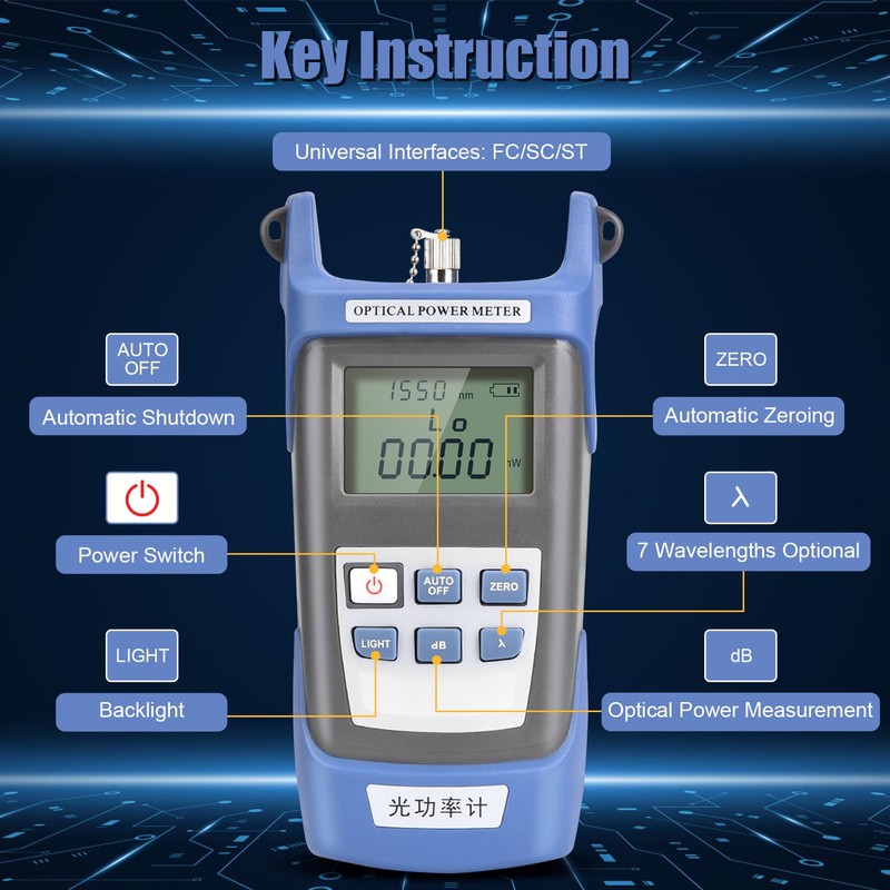 Portable Power Meter, Fiber Optic Cable Tester FC/SC/ST Universal Interface