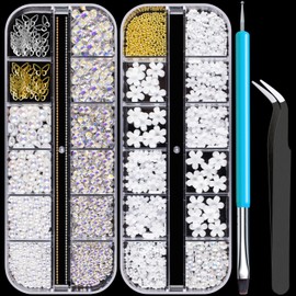 Mixed 3D Nail Art Gems Kit #5, Multi Shape Butterfly Bow Flower Pearl Rhinestones Charm Jewels for Acrylic Nails Accessories