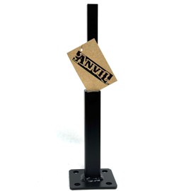 Anvil 8" Replacement Leg, No Welding Black Metal Grip Mount-handrail Post Repairs Broke Rusted Out Step Rail Posts, Brackets Slip Inside railings 1" Square Hollow Post-3" Base Plate- Concrete Anchors