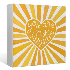You are My Sunshine Inspirational Wood Box Sign Desk Decor,Boho Sunshine Heart Wooden Block Sign Decorations for Home Bedroom Girls Room Wall Tabletop Shelf Decor