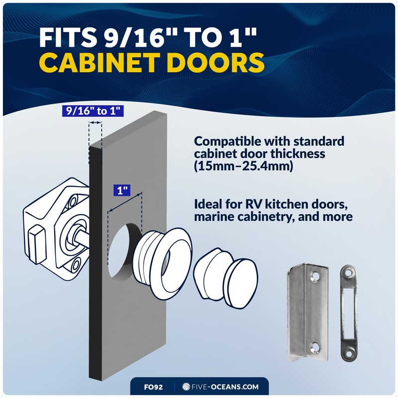 Five Oceans Polished Stainless Steel Keyless Push Button Latch, Marine