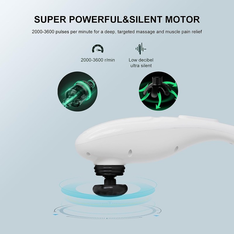 MEGAWISE Cordless Handheld Back Massager w/Rechargeable 3200mAh Battery, 5 Speed