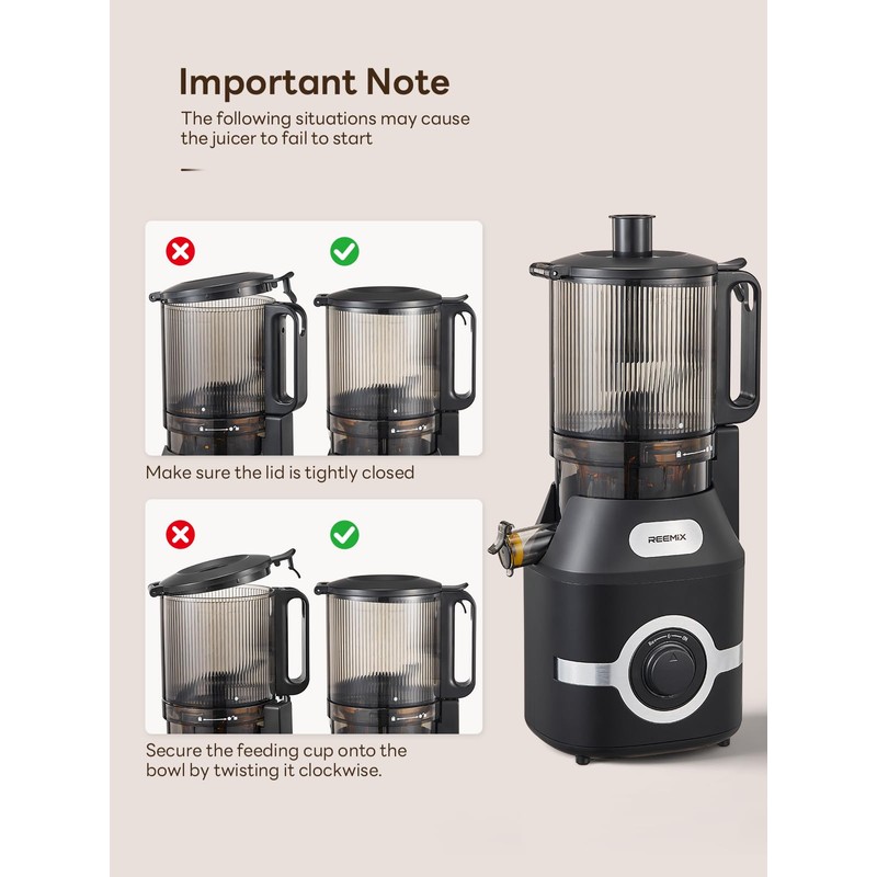 Reemix Juicer Machine with Large Feed Chute, Slow Masticating juicer