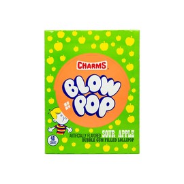 Charms Blow Pop Lollipops - Individually Wrapped Dual Candy and Gum Suckers - Peanut Free, Gluten Free - Bulk Treat for Kids and Adults – Sour Apple, 48 Count (Pack of 1)