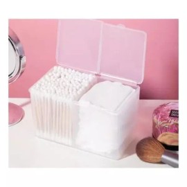 Gitabeuraendeu 소품케이스 면봉 화장솜 케이스 2구 보관함 소품수납 다용도 정리 Cotton Swab and Makeup Cotton Case 2-Compartment Storage Organizer Multi-Purpose Storage [Translucent]