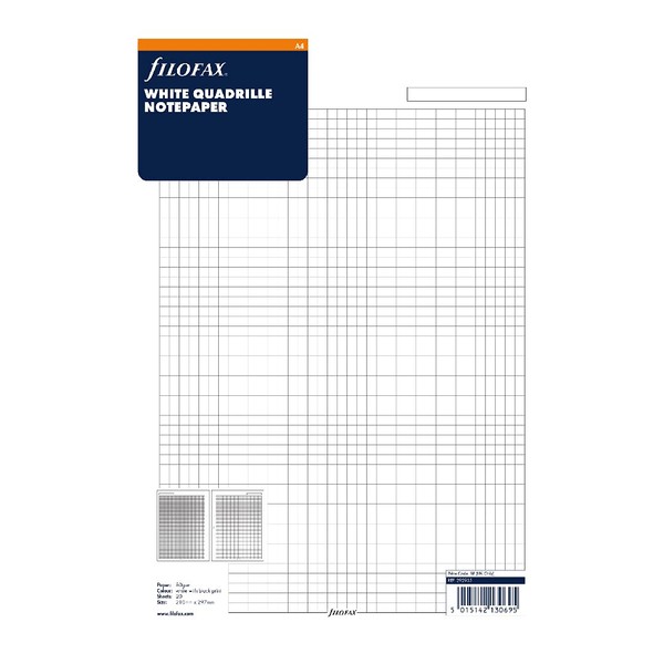 Filofax 292905 Personal Organizer, Refill, A4, Memo, Grid, 0.2 inches (5 mm), White