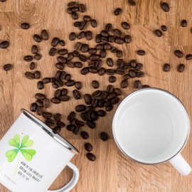 Mr. & Mrs. Panda Camping Enamel Cup, Clover Leaf Gift, Shamrocks, Plants, Camping Cup, Enamel Drinking Cup, Drinking Cup, Spring Decoration